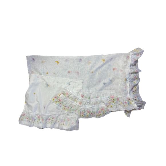 2 Sheer Butterfly Curtains Short Valance Long Panel Sheer White Colorful Ruffles
